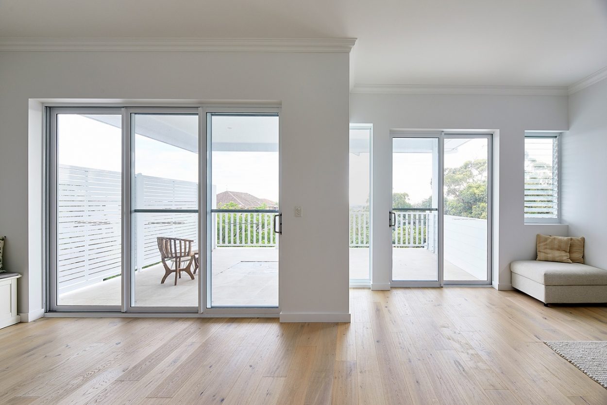 Ascend sliding door, stacking doorlouvre and 90 degree window in Pearl White