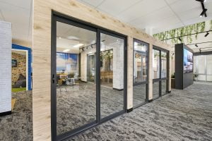 Ascend40 sliding door in Textura Monument, Wideline Liverpool Showroom