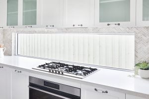 Paragon fixed window kitchen splashback in Pearl White