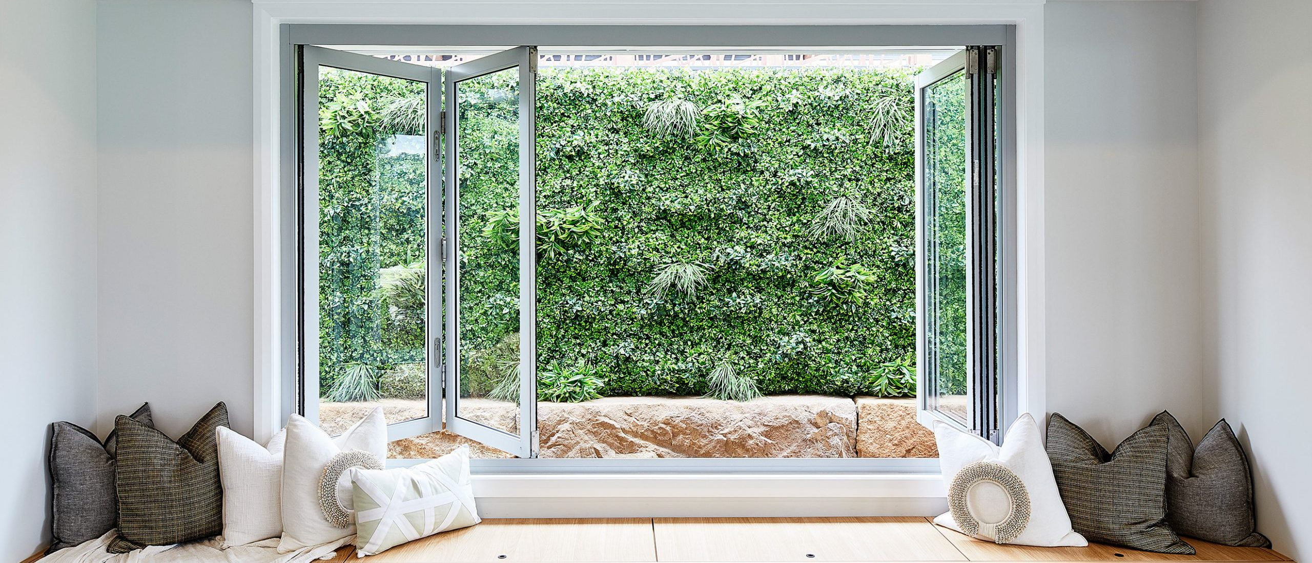 aluminum bi-fold window in the living room