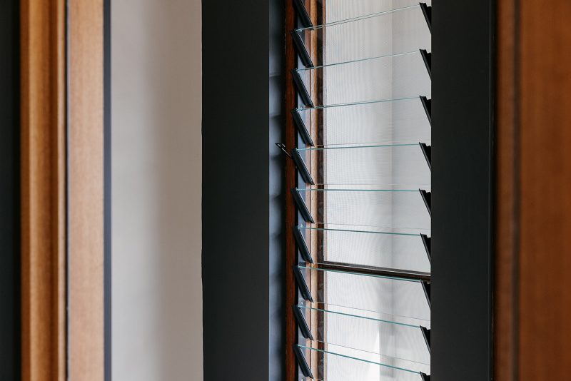 Natura timber louvre window and low profile hardware