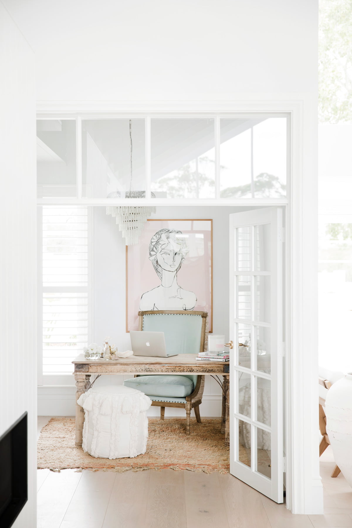 Three Birds Renovations: Natura timber french doors with colonial bars and highlight windows painted white, House 8