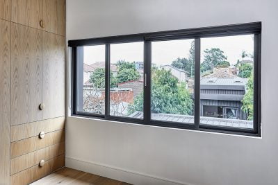 Paragon Sliding Window in Monument Matt with Austral Pearl hardware in Precious Silver