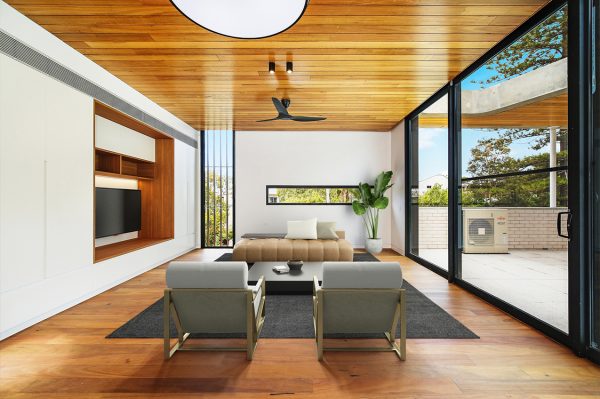 Wooden interior modern apartment rendering